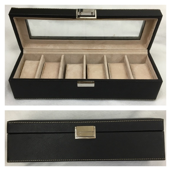 Watch & Bracelet Storage Box 6 felt Compartments Brown - Picture 1 of 7